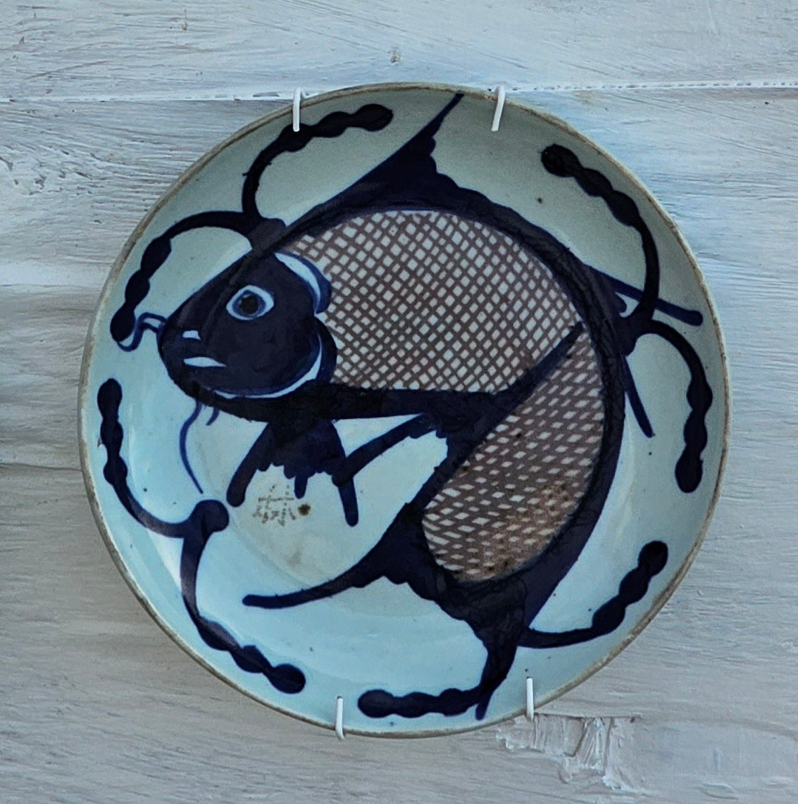 Two Antique 19thC Chinese Plate Hand Painted with Shrimp, Signed