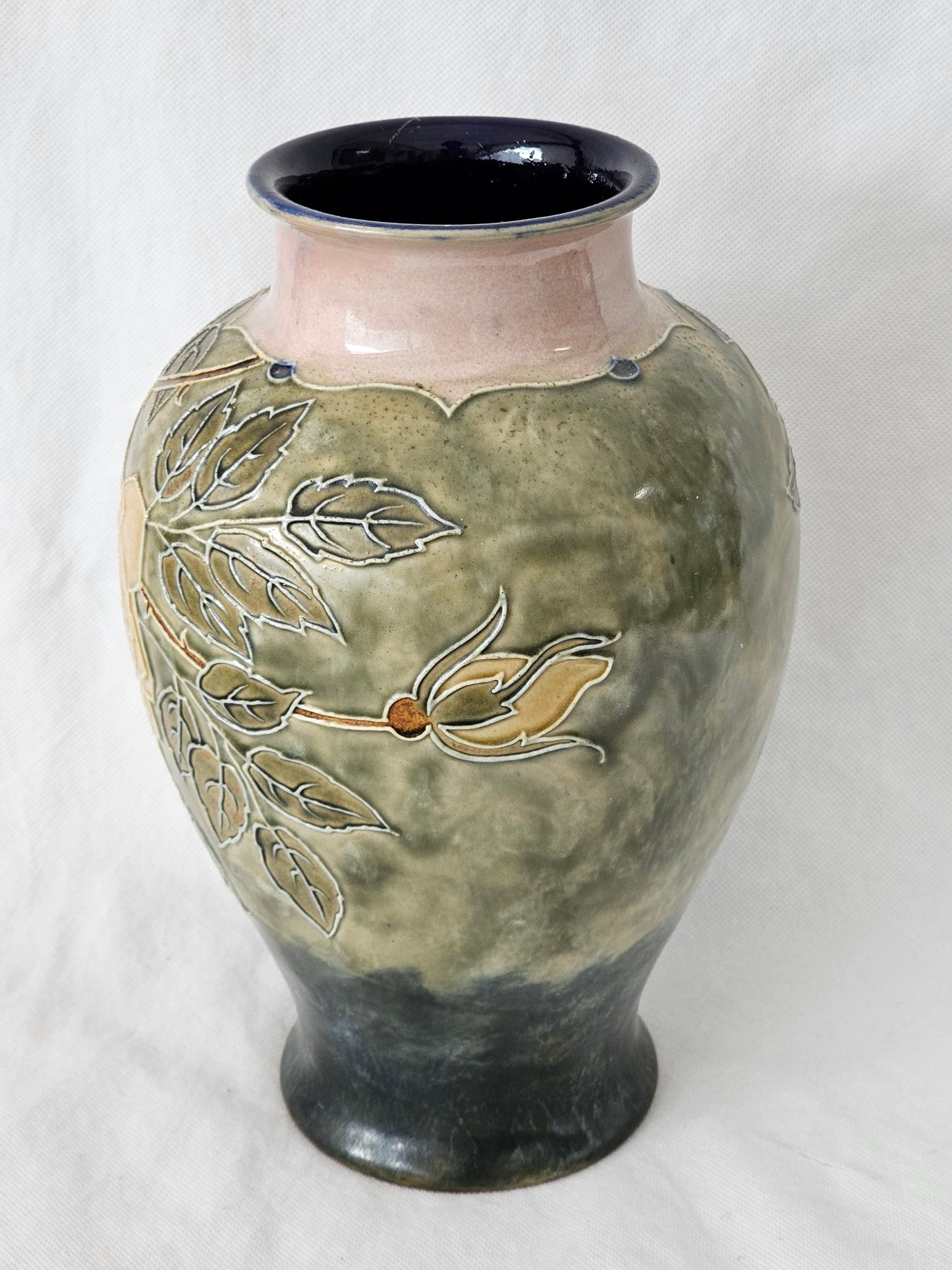 A Royal Doulton stoneware vase, Decorated with Roses, Signed by Bessie Newbery