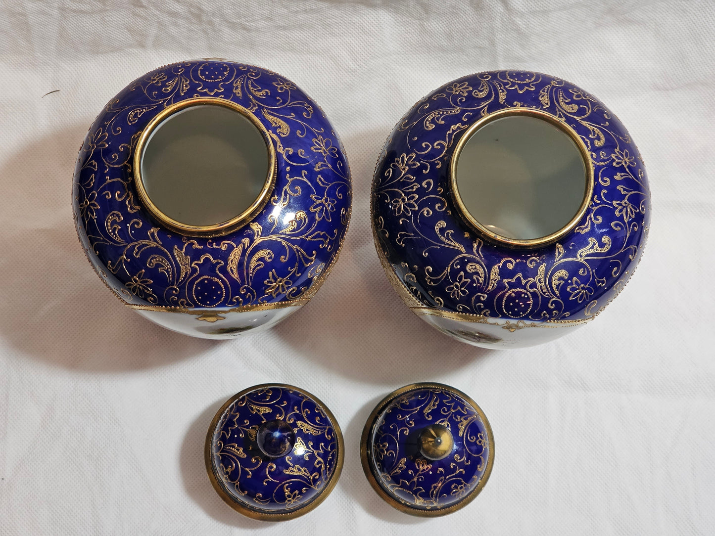 A Pair of Noritake Jars and Covers, C1930, Painted with Landscapes