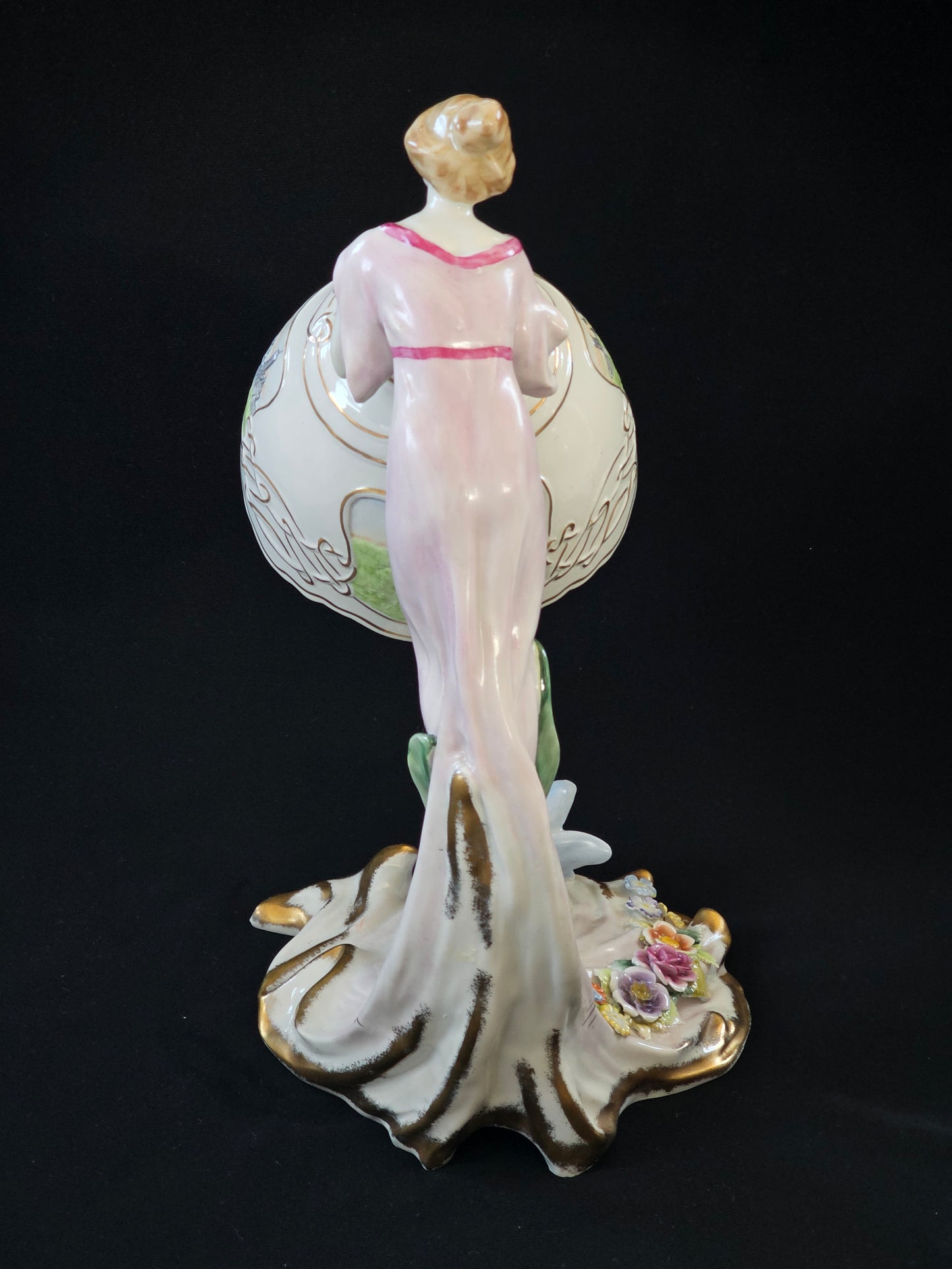 A Vintage German Art Deco Style P M P Figural Lamp & Shade, Handpainted