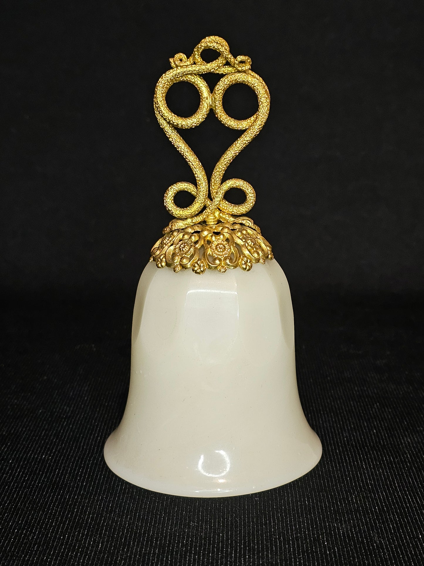 Antique French Gold Ormolu and Opaline Glass Dinner Bell