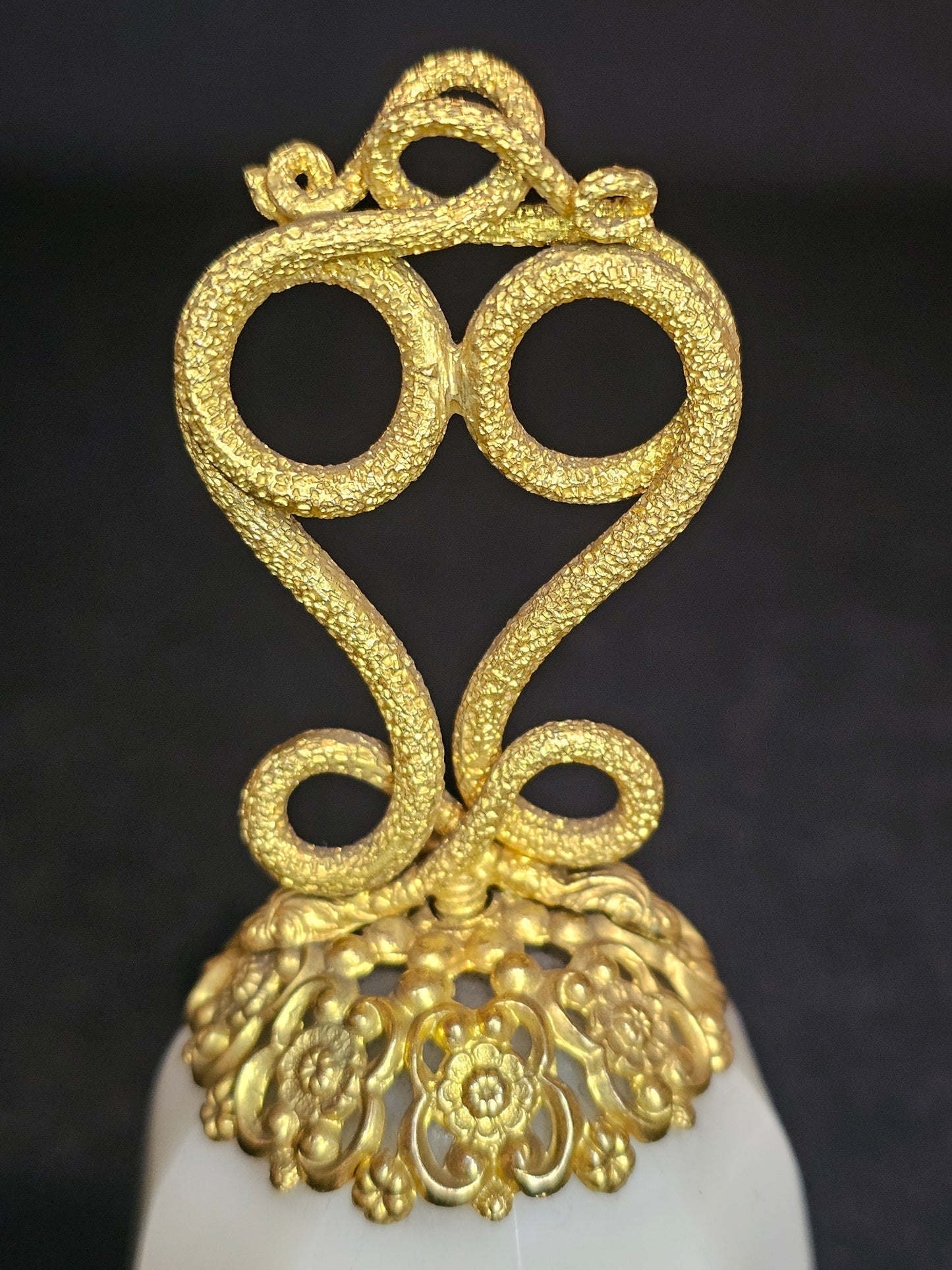 Antique French Gold Ormolu and Opaline Glass Dinner Bell