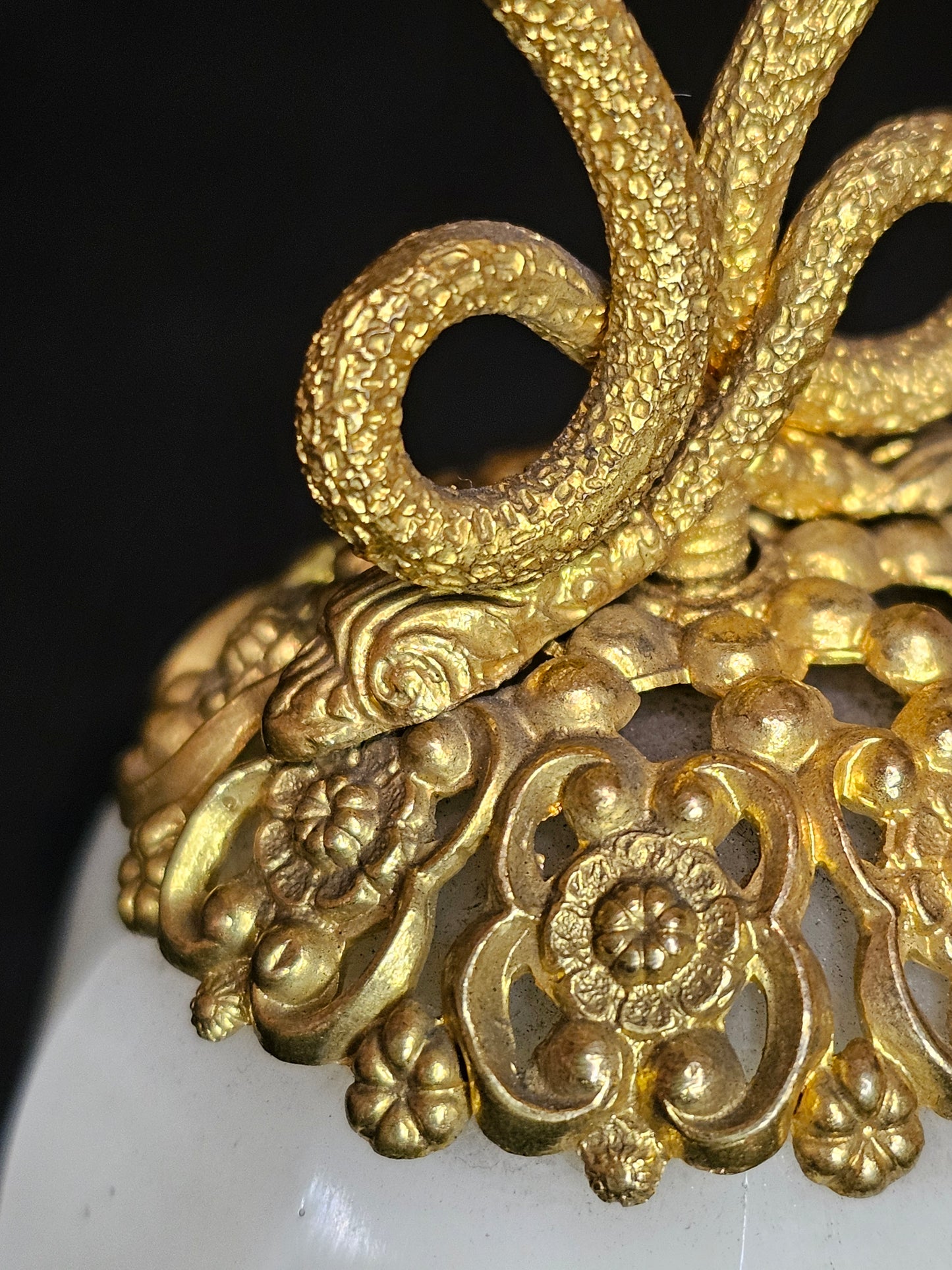 Antique French Gold Ormolu and Opaline Glass Dinner Bell