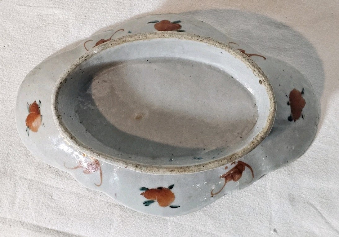 A 19thC Chinese Nyonya Porcelain Dish, Turquois Ground with Colourful Enamel