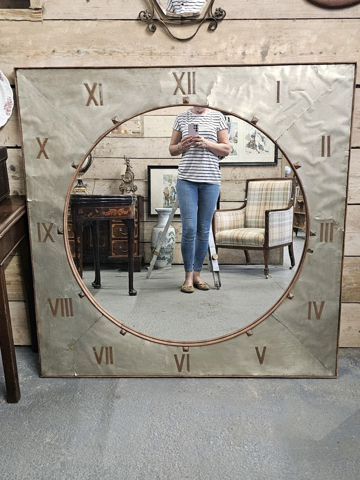 A Large Mid Century Statement Roman Numeral Clock Face Mirror