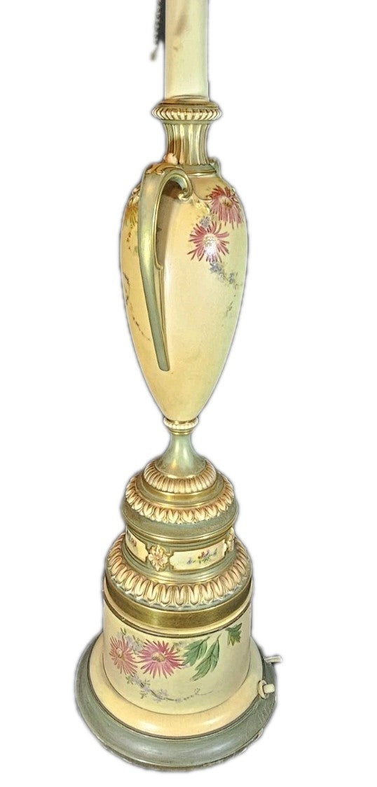 An Antique Royal Worcester Ivory Blush Table Lamp, Hand Painted