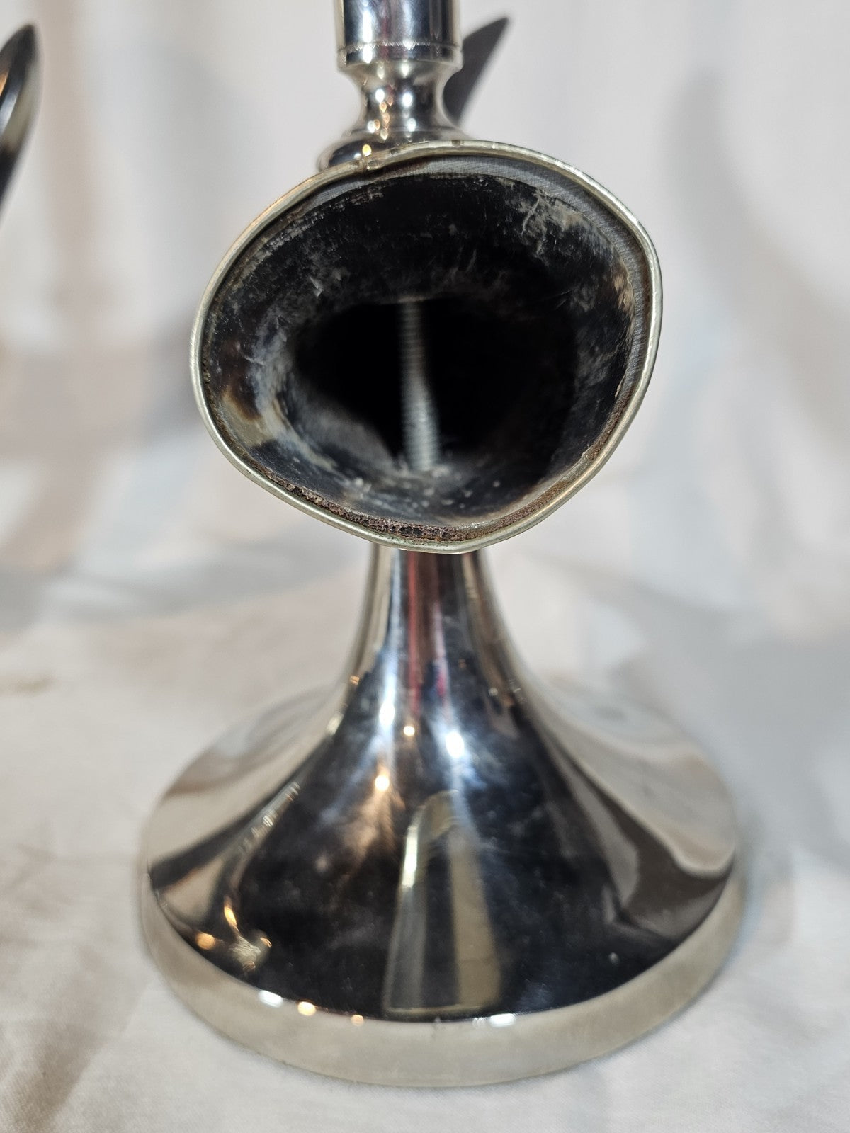 A Vintage Pair of Bull Horn Candlestick Holders in Silver