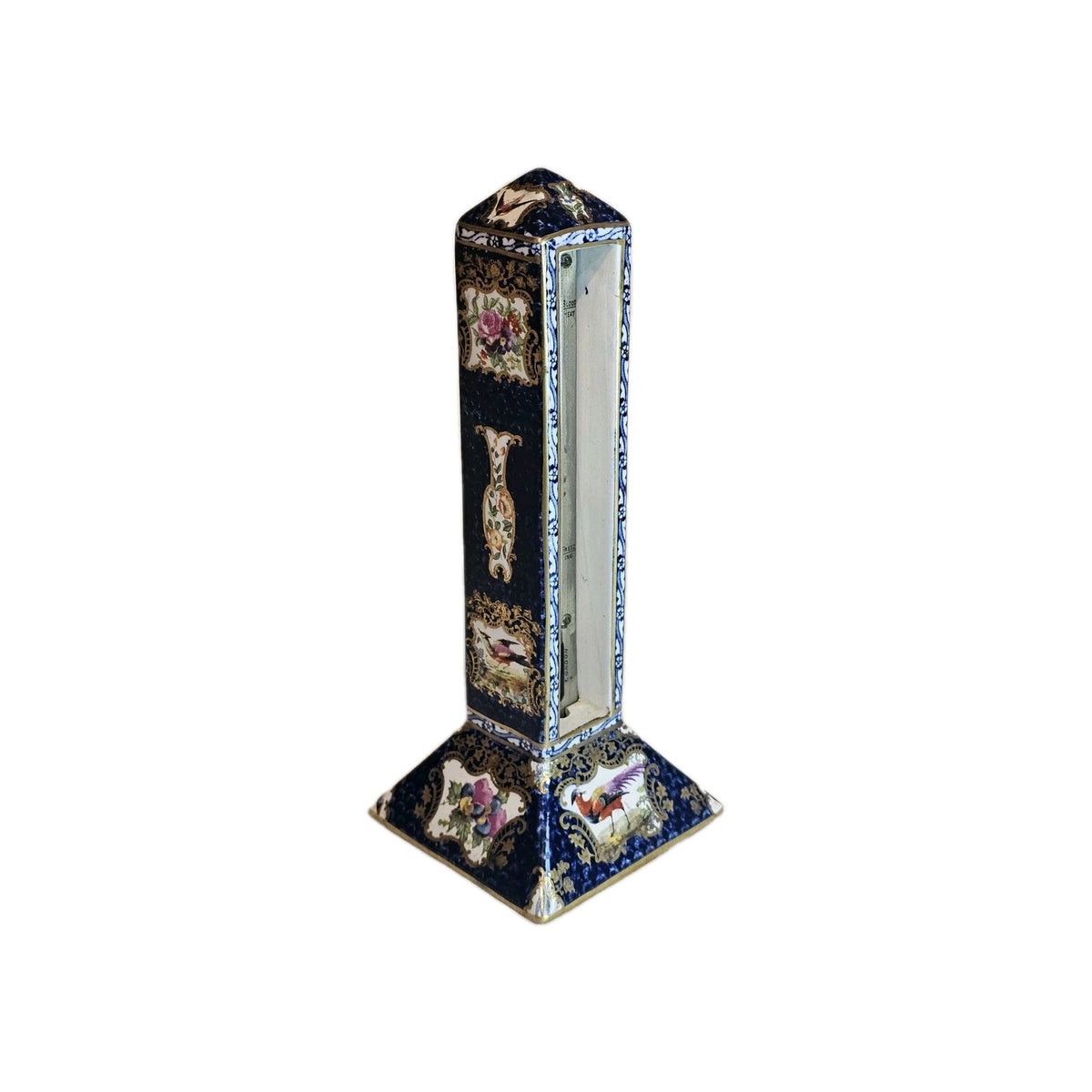 A 19TH CENTURY PORCELAIN SEVRES STYLE OBELISK FORMED DESK THERMOMETER