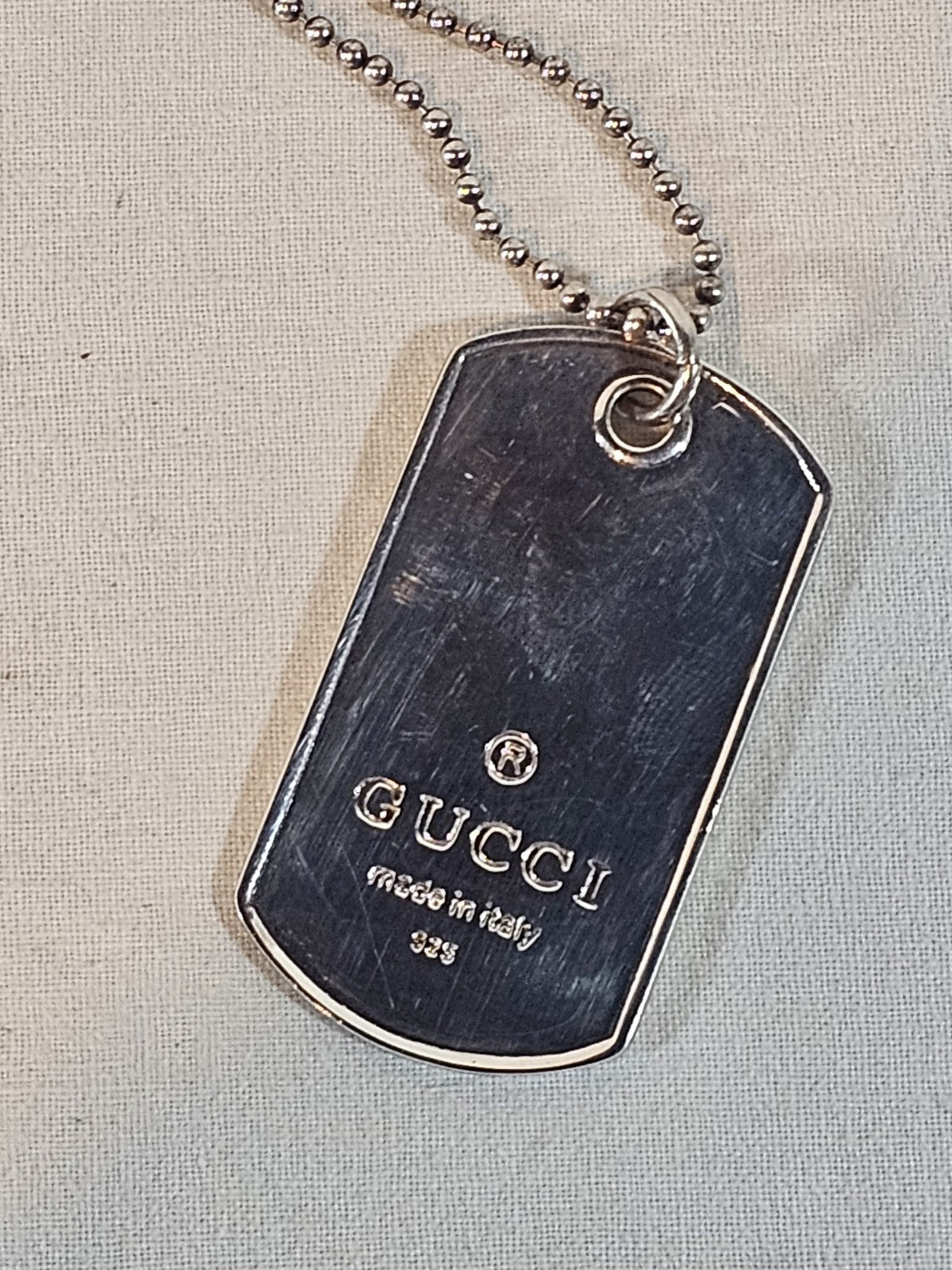 Gucci Dog Tag Silver Necklace Solid Sterling Silver