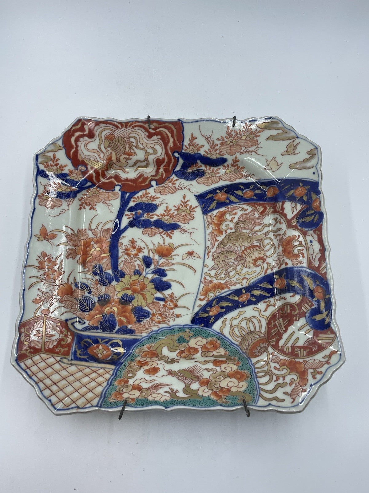 A Japanese 19thC Meiji Period Square Charger Imari Pattern Hand Painted