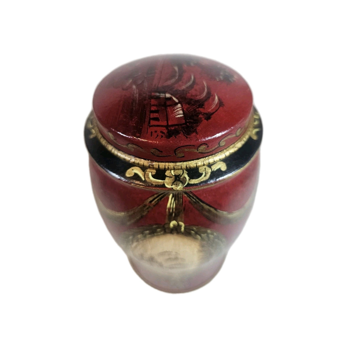 A Pair of Toleware Canisters in Red 18thC Style Hand Painted with Chinoiserie
