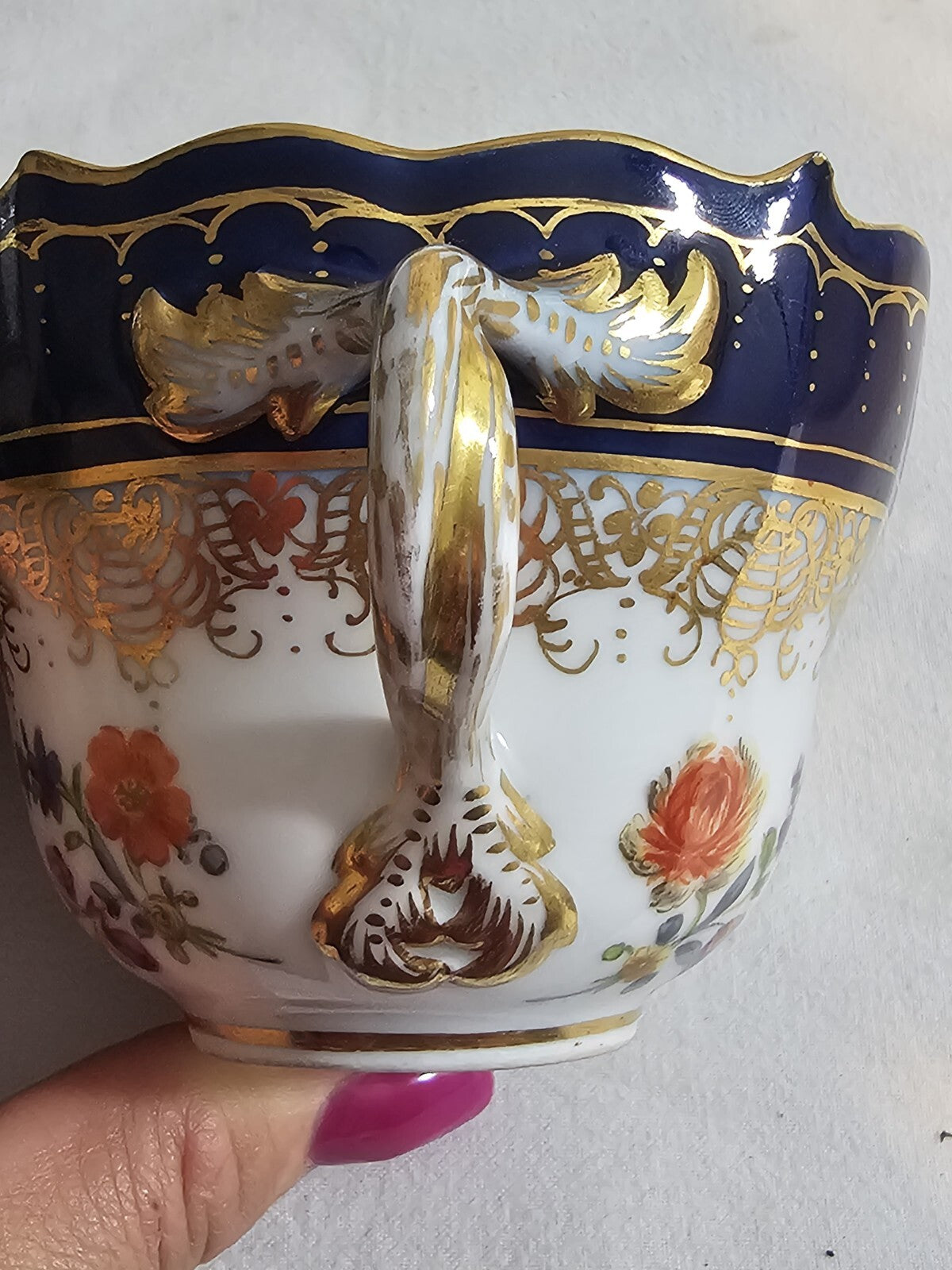 A Set of Six 19thC German Porcelain Cups & Saucers, Marked Meissen, Hand Painted
