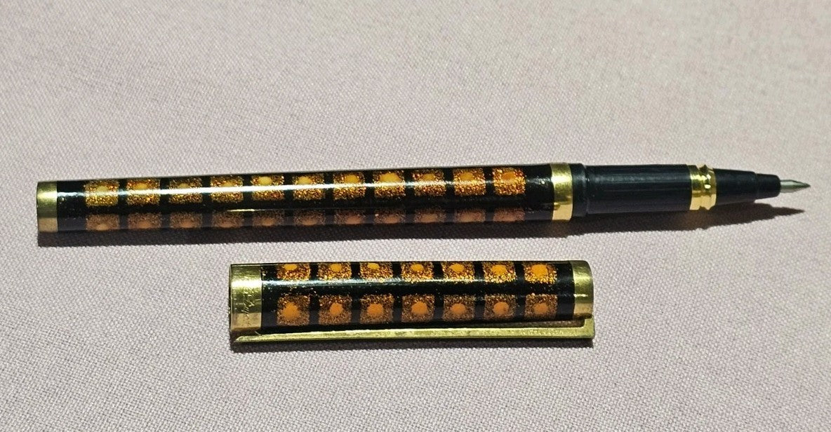 An S.T. Dupont Paris Laque de Chine Red & Gold Ballpoint Pen Gold Plated