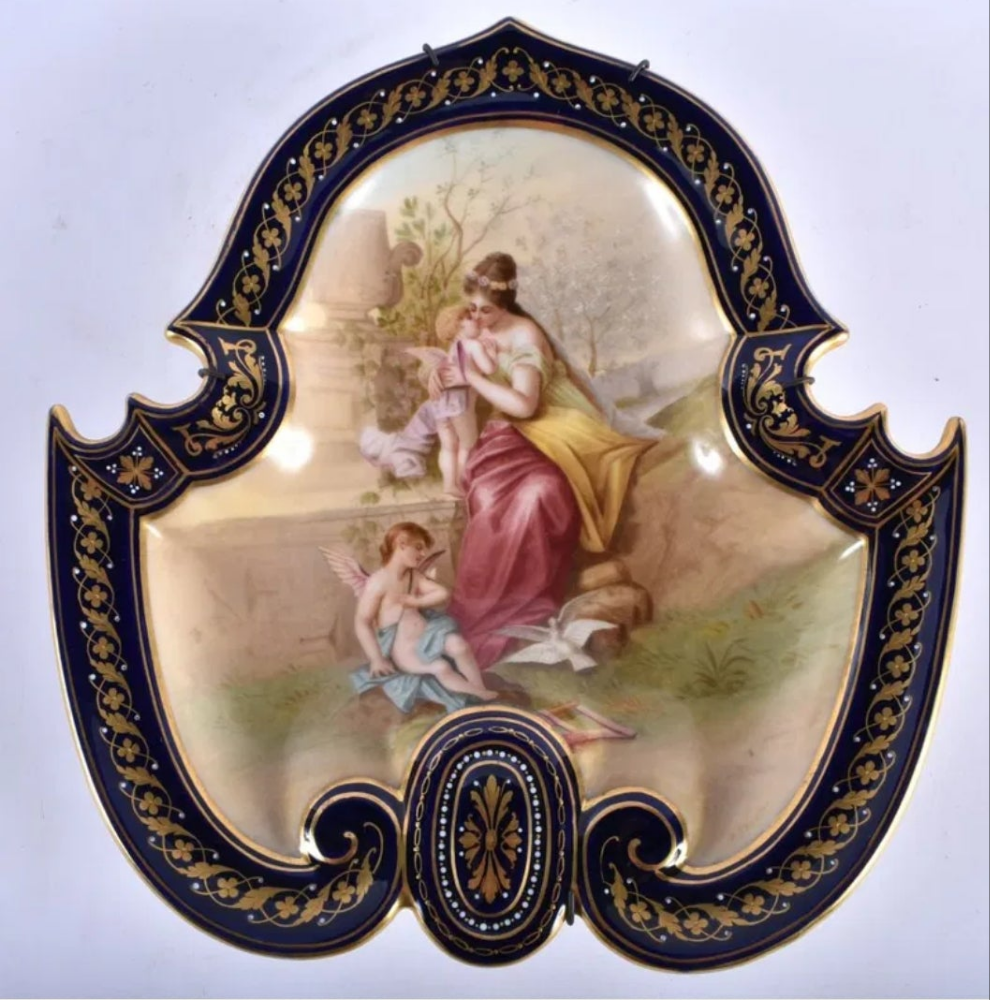A Pair of 19thC Austrian Vienna Porcelain Dishes Hand Painted with Putti, Signed