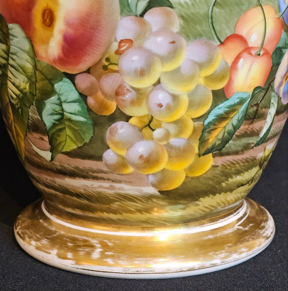 A Large 19thC Paris Porcelain Vase Finely Painted with Ducks, Flowers and Fruit