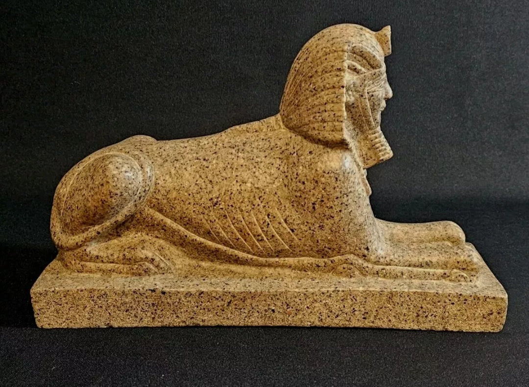 A Large Hand Carved Marble Sculpture of an Egyptian Sphynx Cat