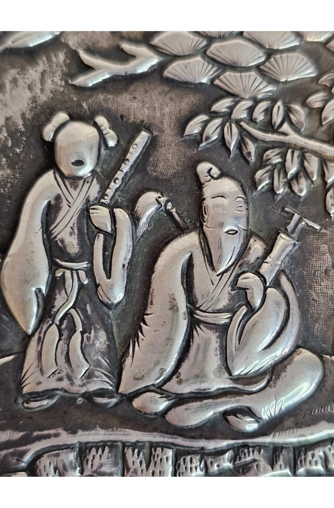 A 19thC Chinese Export Silver Cigarette Box Very Finely Repousse Decorated.