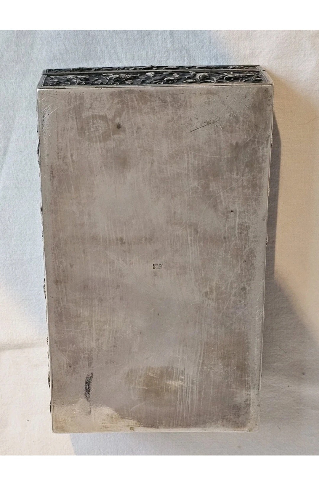 A 19thC Chinese Export Silver Cigarette Box Very Finely Repousse Decorated.