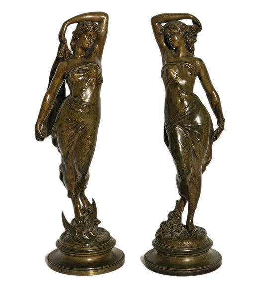 A Pair of French Bronze Sculptures of Goddesses by Emile Laporte (1858-1907)