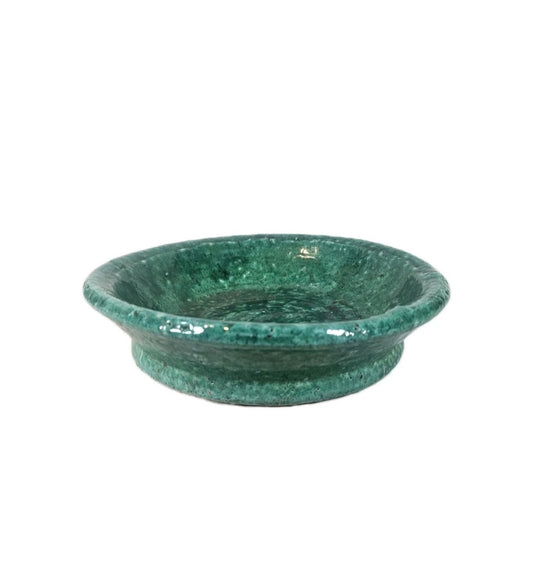 Vintage Mid Century Studio Pottery Brutish Style Jade Green Glazed Dish