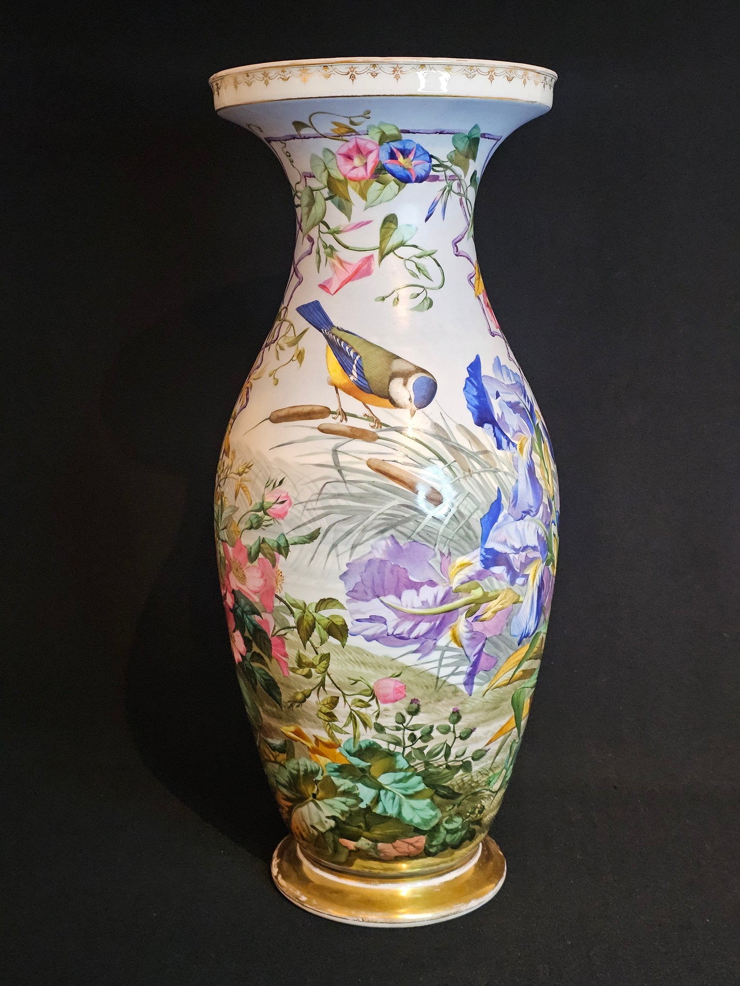 A Large 19thC Paris Porcelain Vase Finely Painted with Ducks, Flowers and Fruit