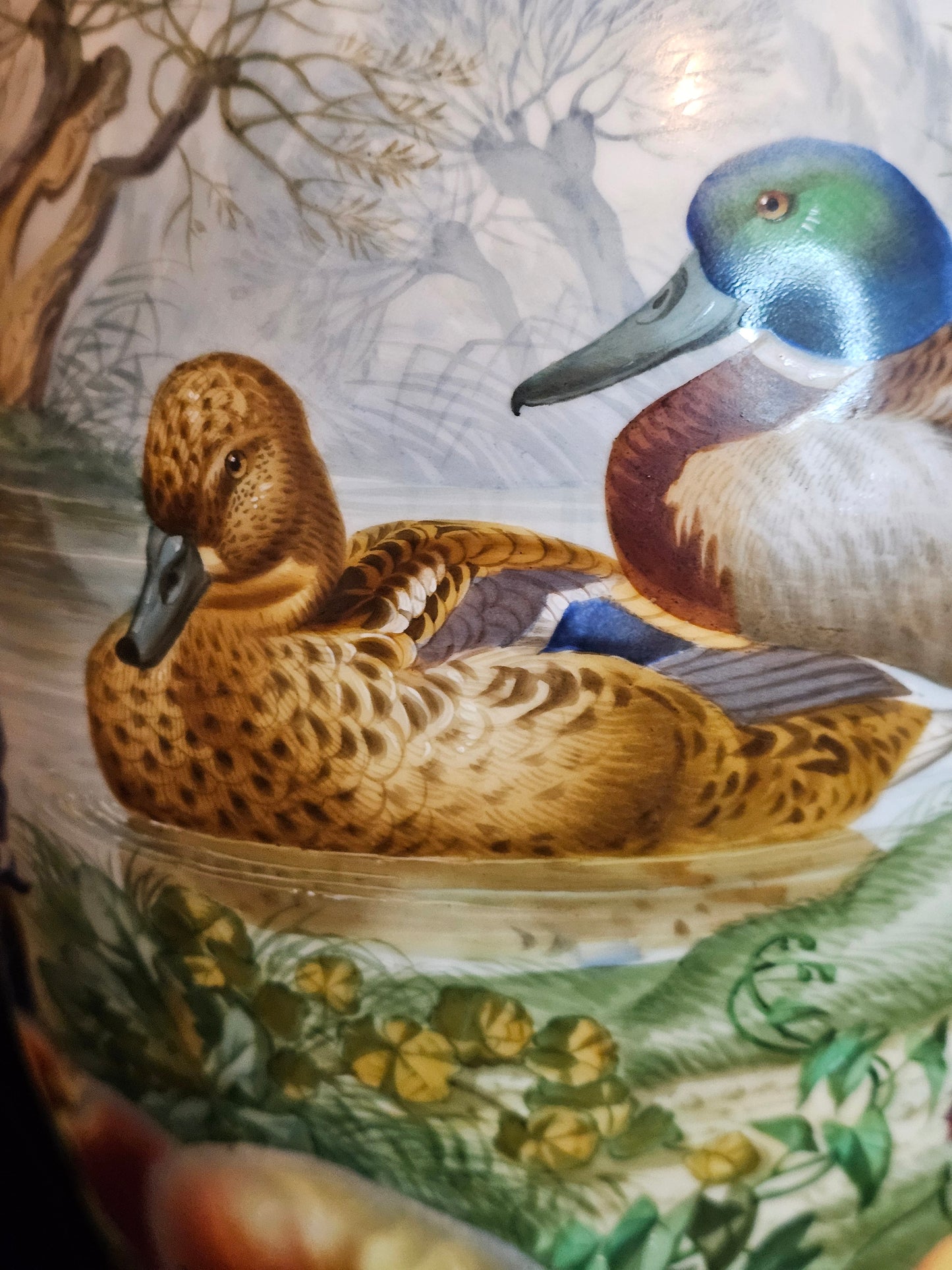 A Large 19thC Paris Porcelain Vase Finely Painted with Ducks, Flowers and Fruit