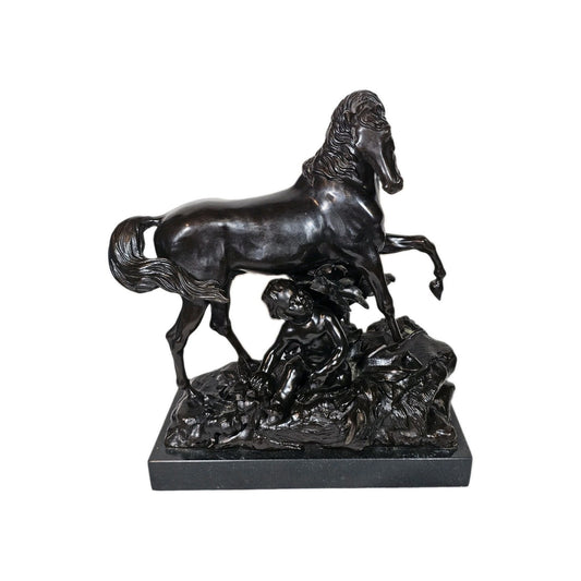 19th Century French Bronze Horse and Cherub Sculpture