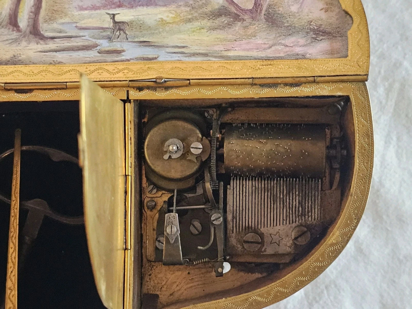 A 19thC French Musical Ormolu & Enamel Jewellery Box Modelled as a Grand Piano.