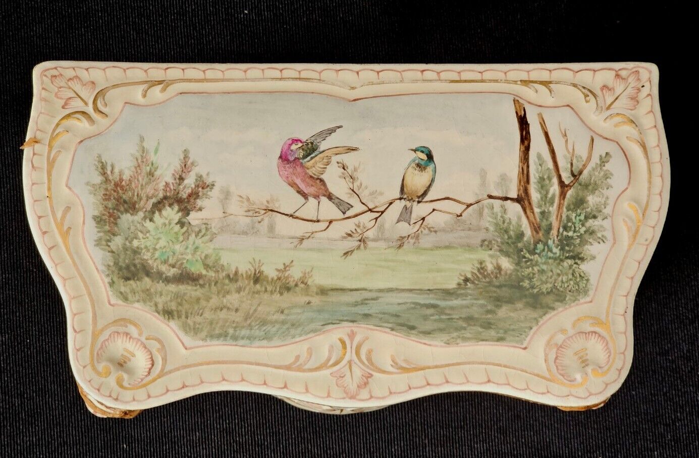 A 19thC French Hand Painted Jewellery Casket Box with Pierced Panels