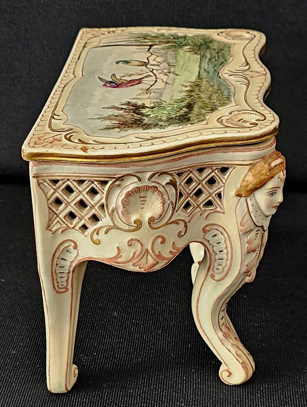 A 19thC French Hand Painted Jewellery Casket Box with Pierced Panels