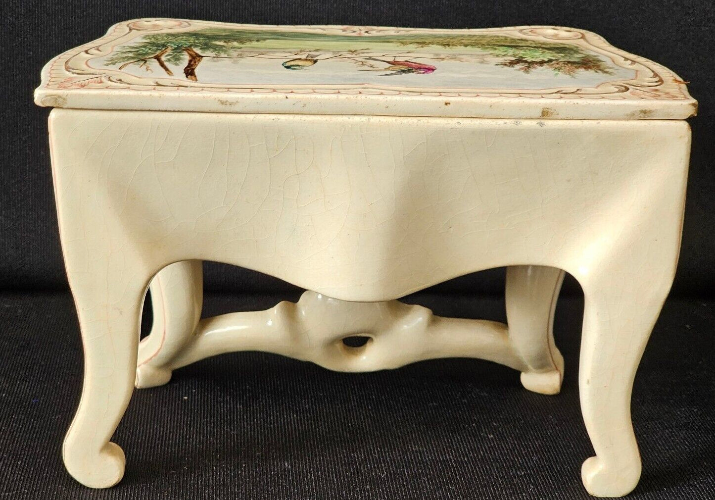 A 19thC French Hand Painted Jewellery Casket Box with Pierced Panels