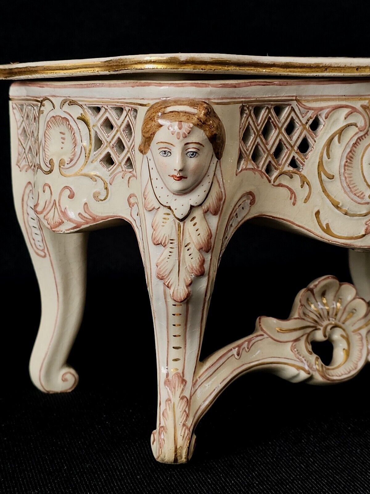 A 19thC French Hand Painted Jewellery Casket Box with Pierced Panels