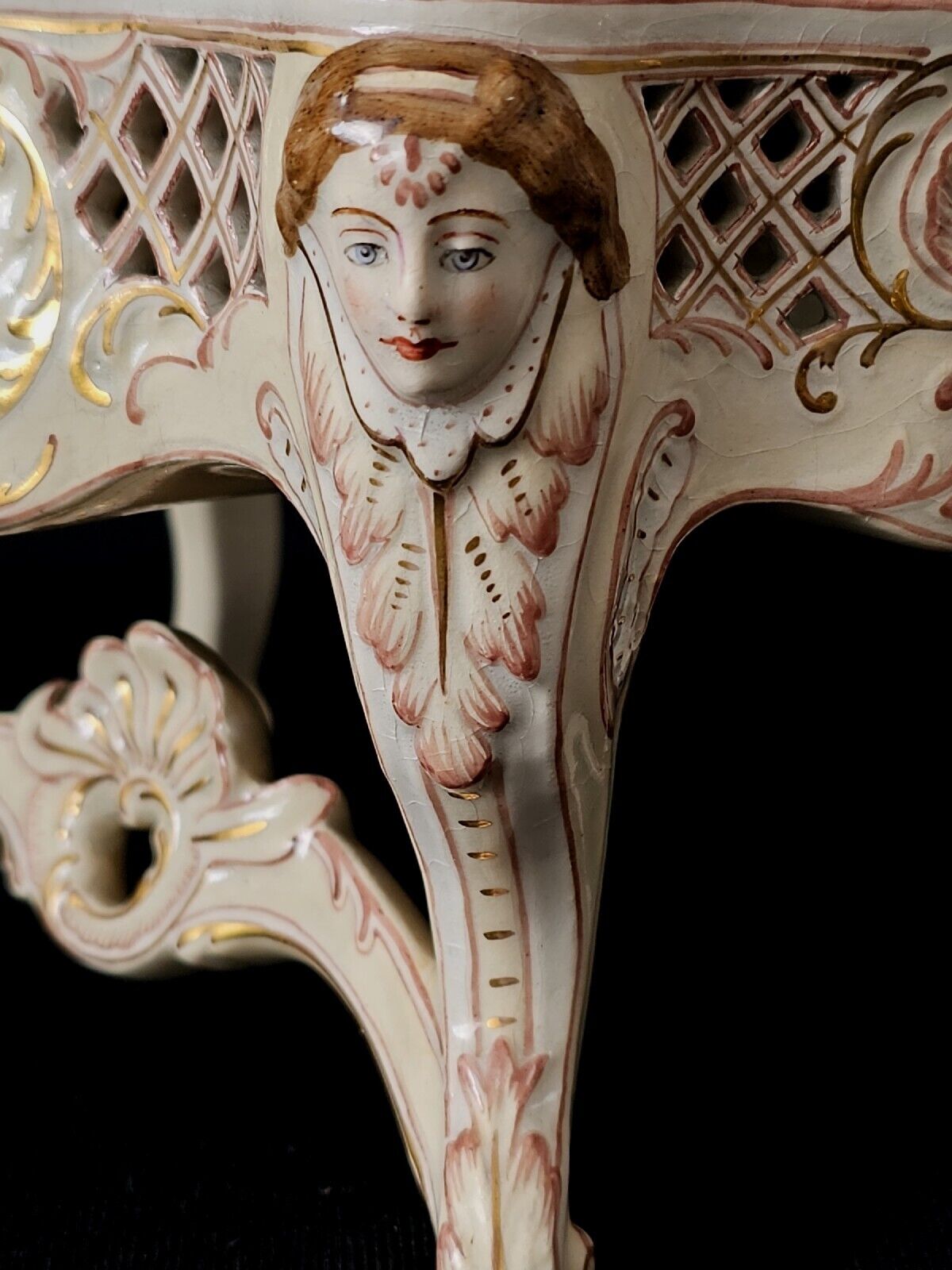 A 19thC French Hand Painted Jewellery Casket Box with Pierced Panels