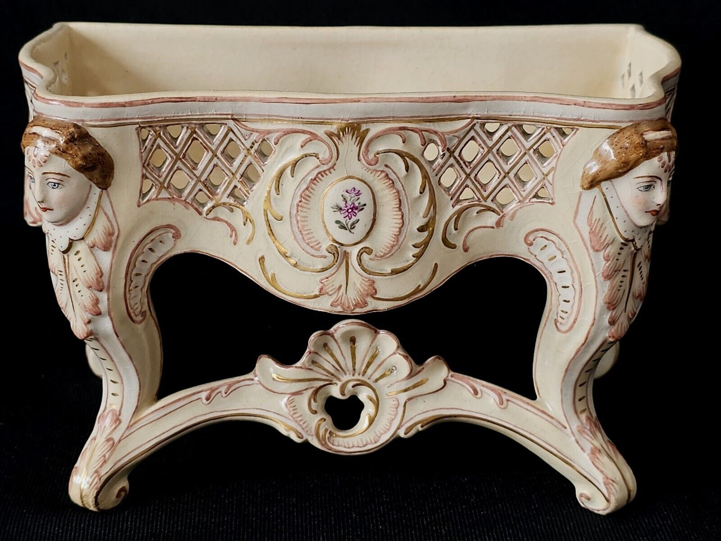 A 19thC French Hand Painted Jewellery Casket Box with Pierced Panels