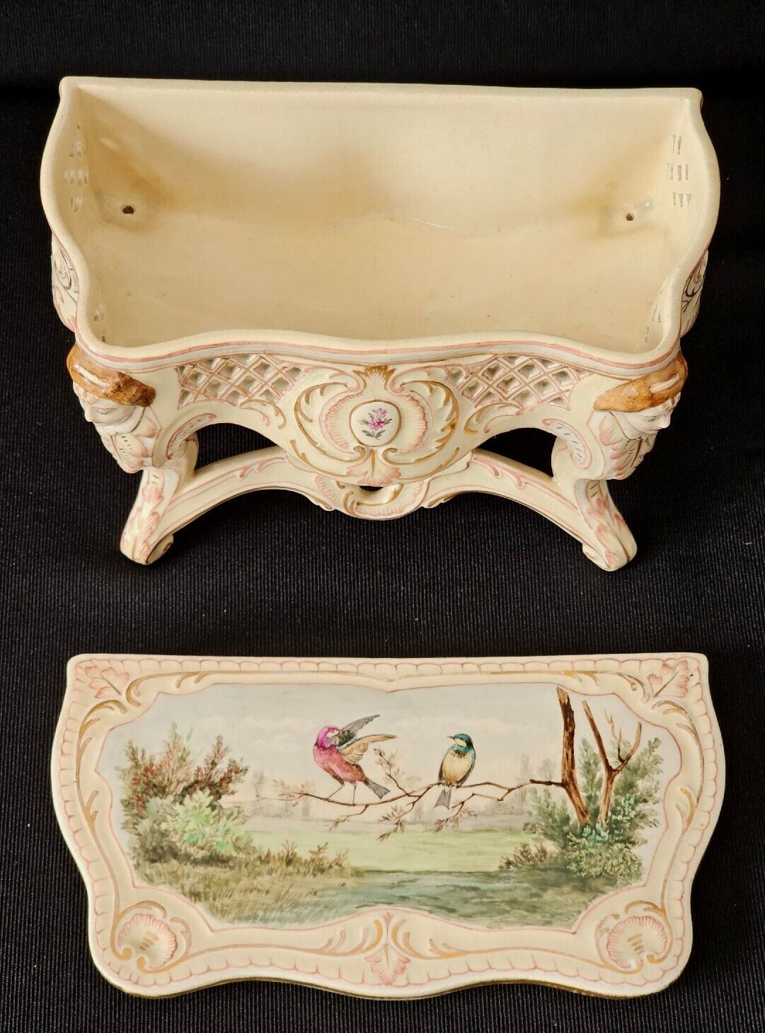 A 19thC French Hand Painted Jewellery Casket Box with Pierced Panels
