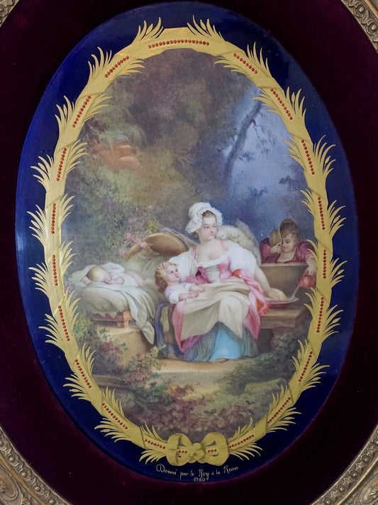 A 19thC Oval Sevres Porcelain Plaque The Good Mother After Jean Honoré Fragonard