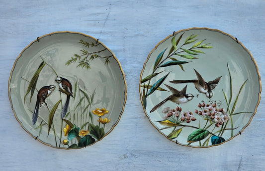 Antique Pair of George Jones & Sons Hand Painted & Moulded Plates.