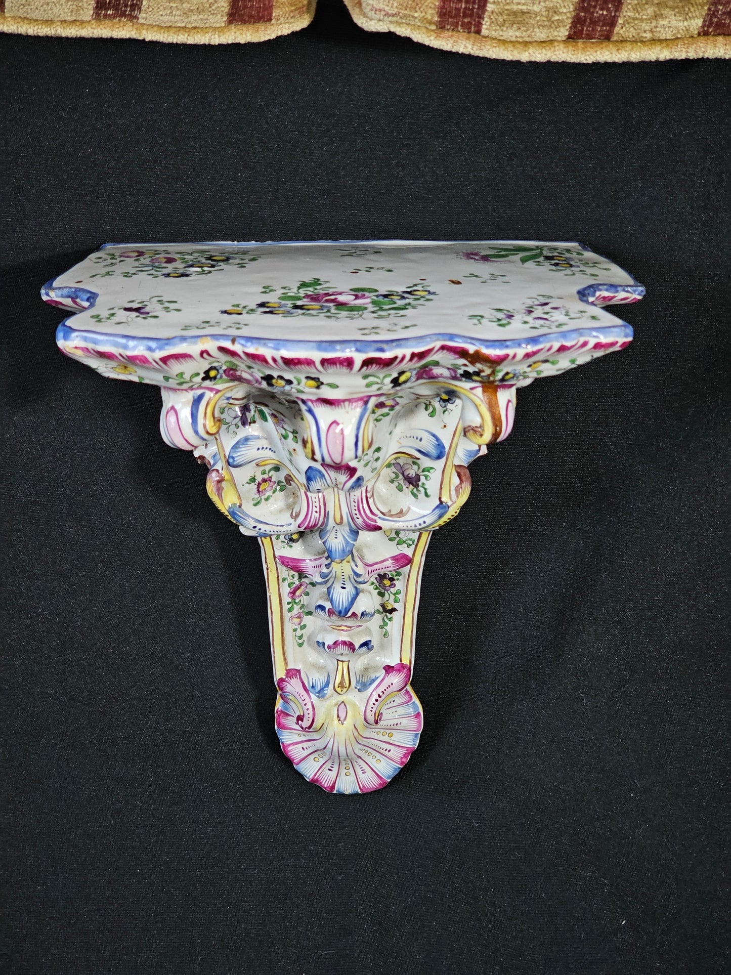 A 19thC French Faience Wall Shelf, of Scrolling Rococo Form