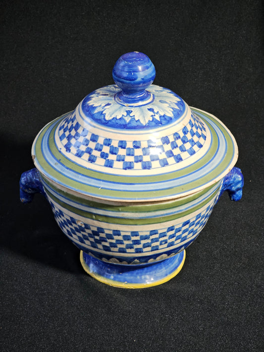 A 19thC Faience Tureen and Cover with Dog's Heads Handles