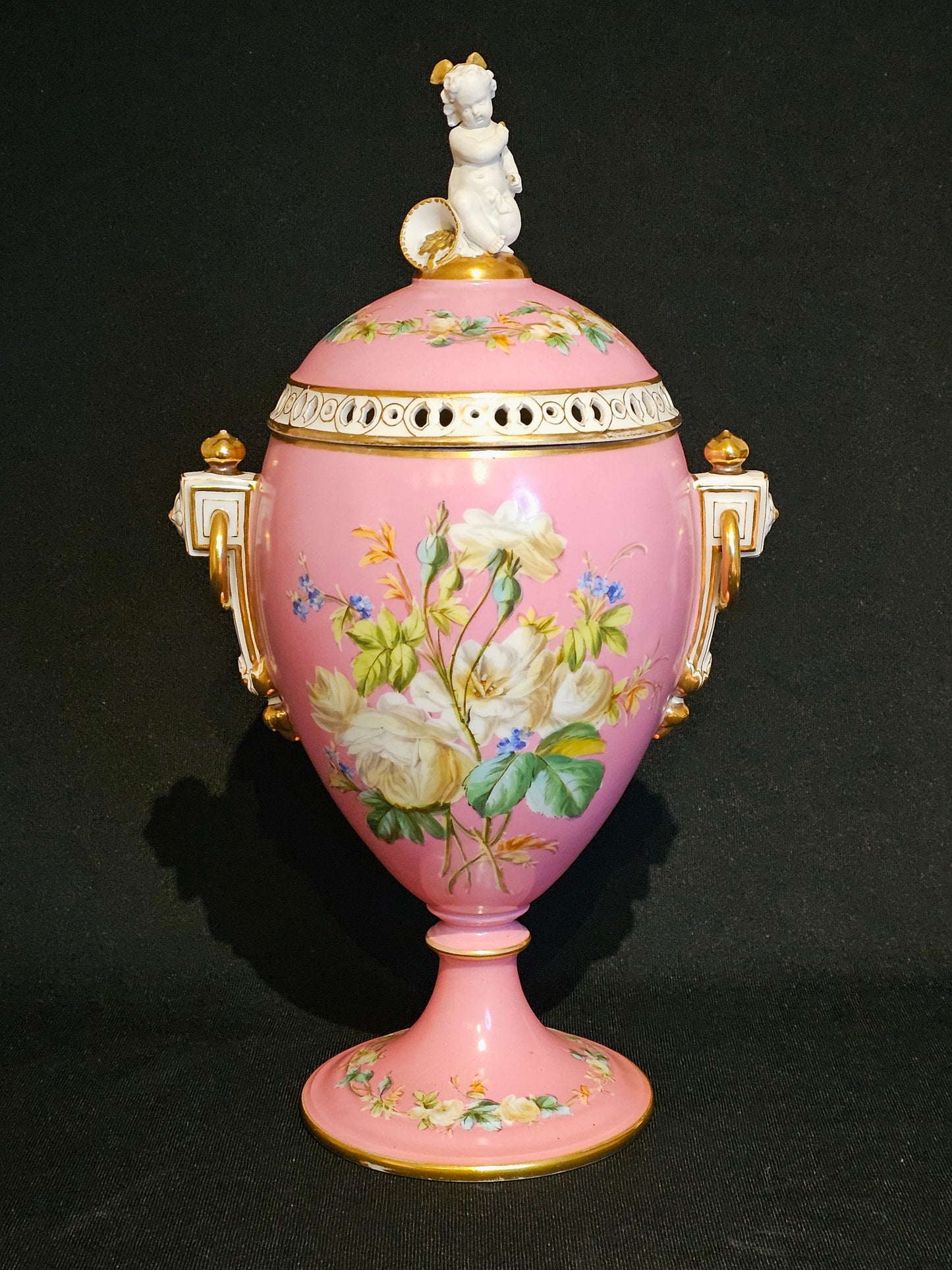 A Pink 19thC French Porcelain Potpourri Vase & Cover.