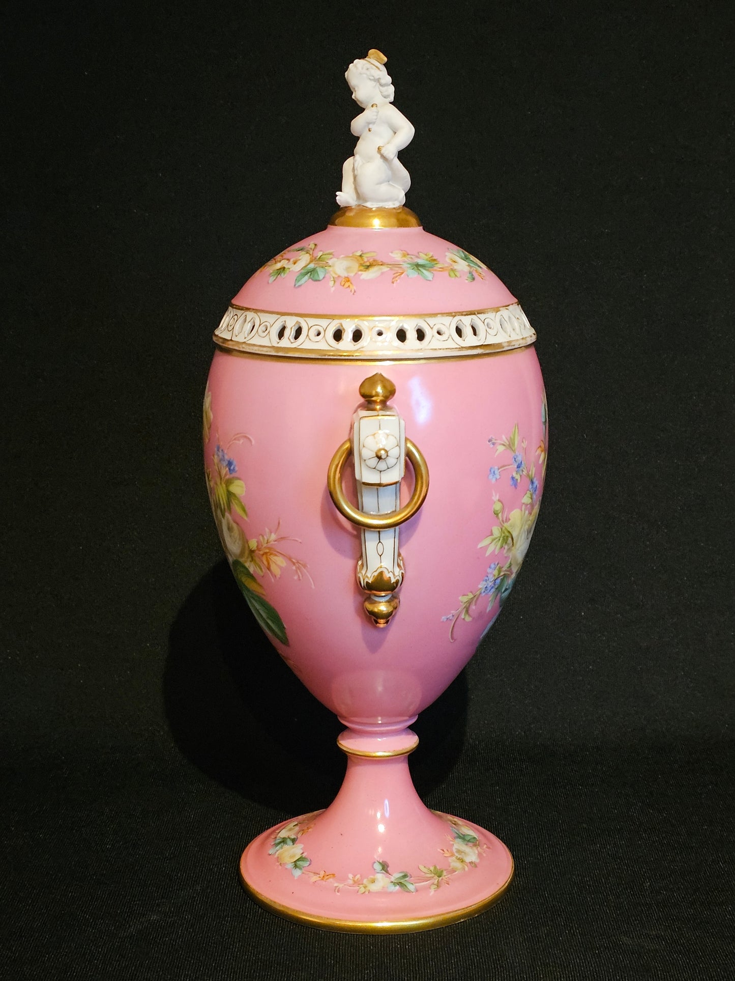 A Pink 19thC French Porcelain Potpourri Vase & Cover.