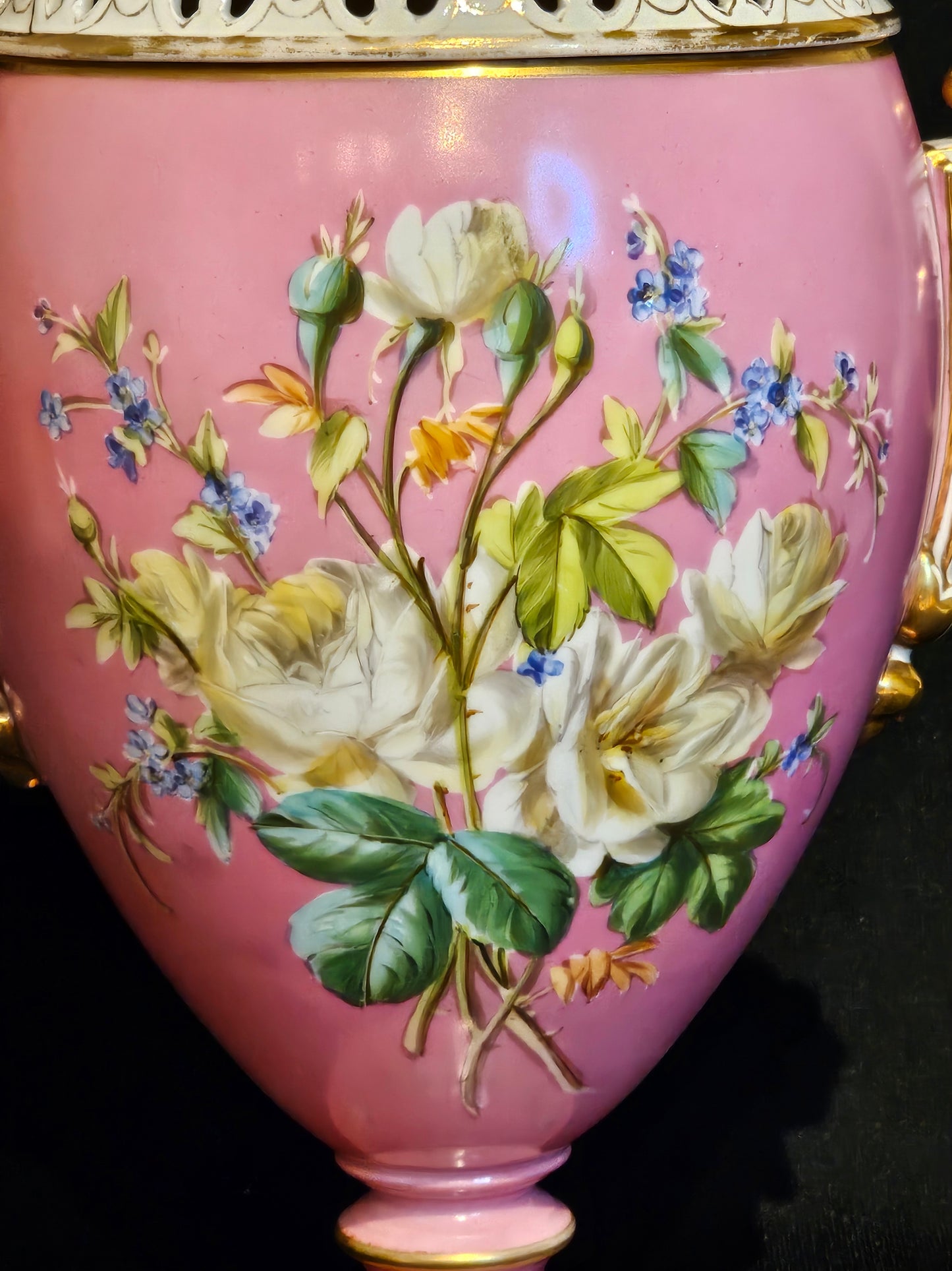 A Pink 19thC French Porcelain Potpourri Vase & Cover.