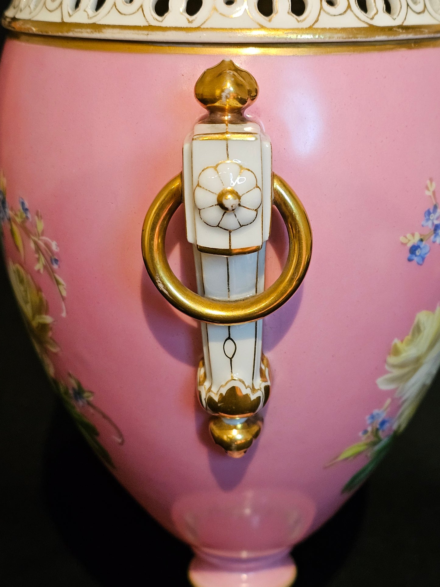 A Pink 19thC French Porcelain Potpourri Vase & Cover.