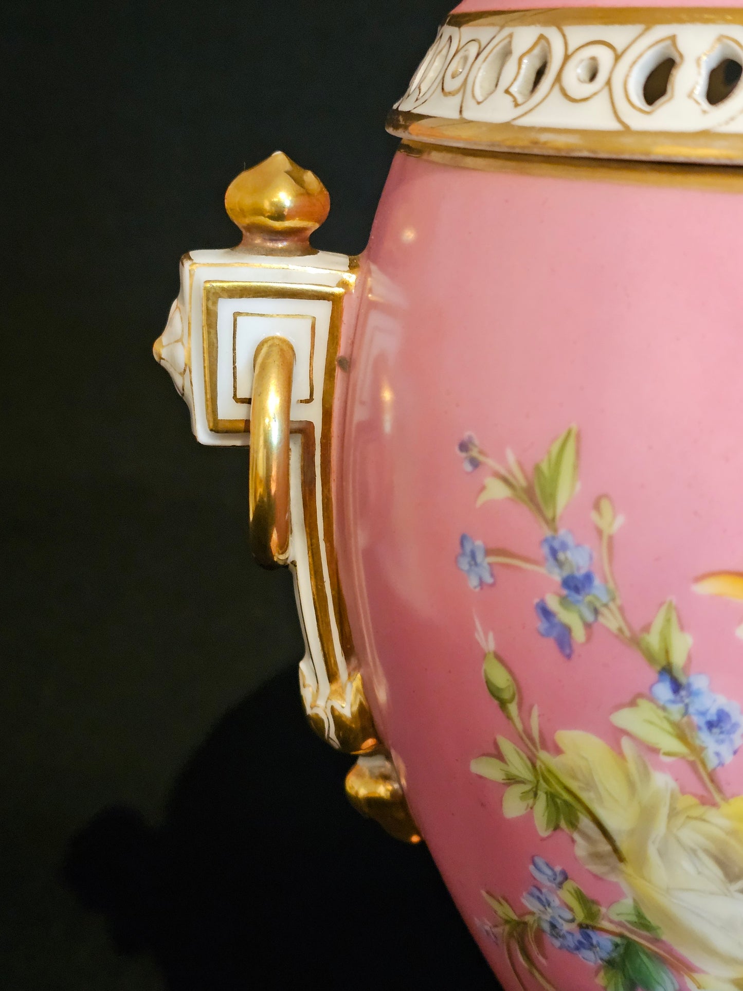 A Pink 19thC French Porcelain Potpourri Vase & Cover.