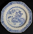 Antique 18th Century Chinese Export Octagonal Blue and White Porcelain Plate