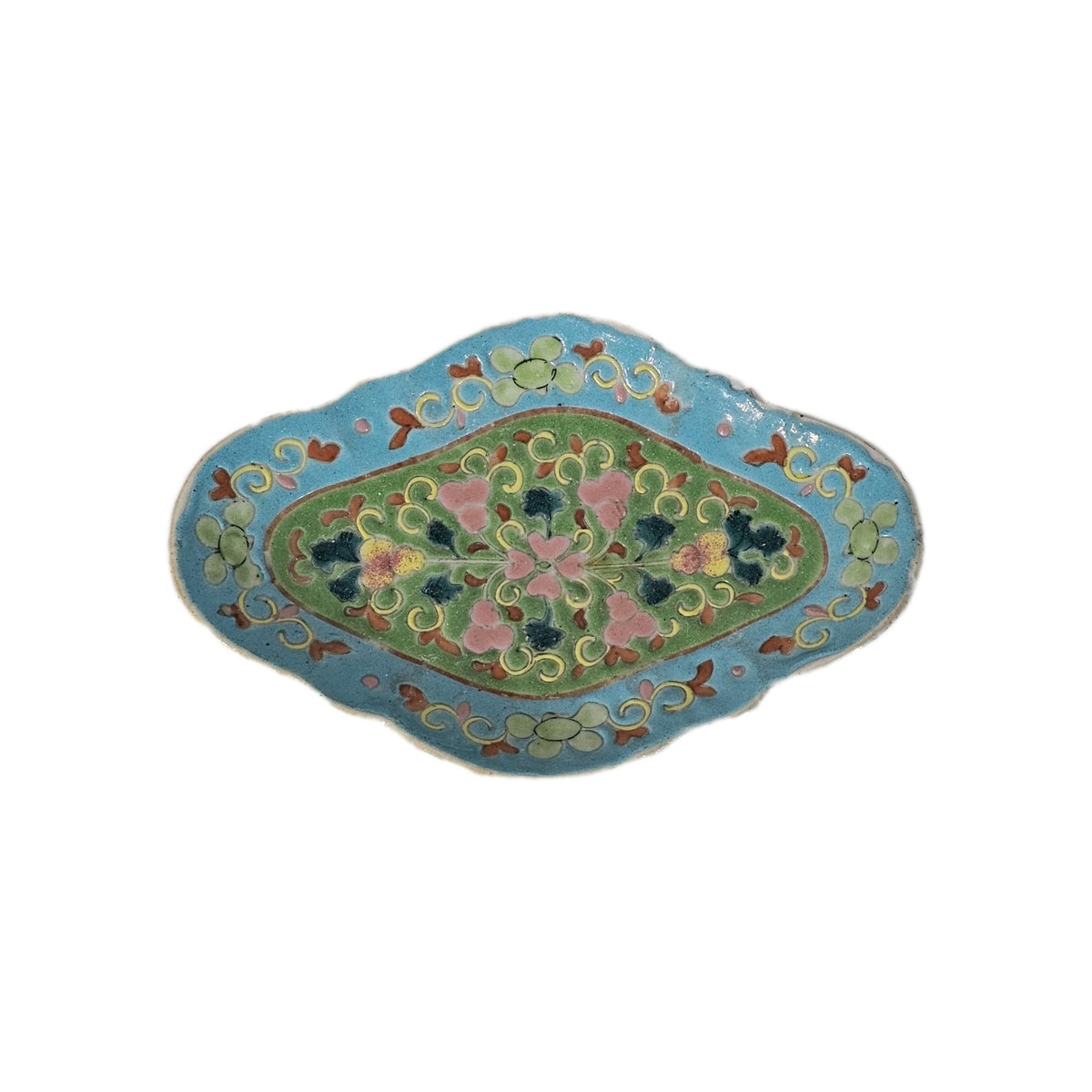 A 19thC Chinese Nyonya Porcelain Dish, Turquois Ground with Colourful Enamel