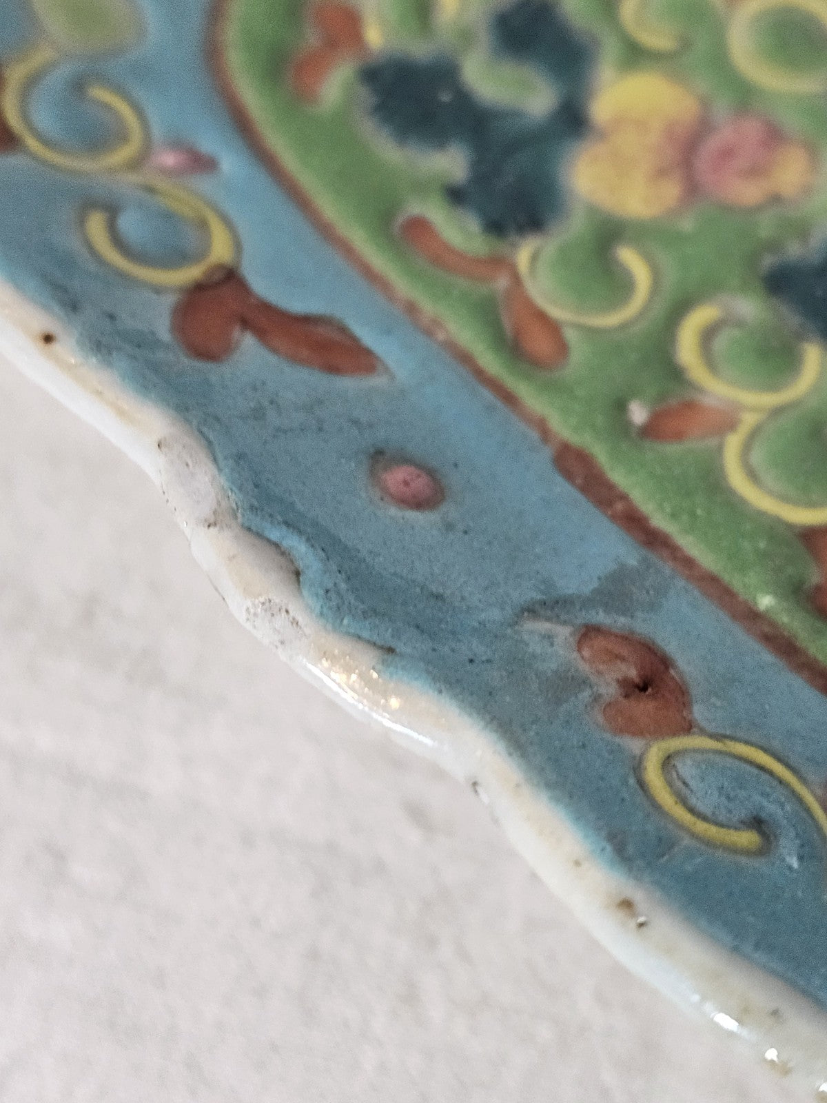 A 19thC Chinese Nyonya Porcelain Dish, Turquois Ground with Colourful Enamel