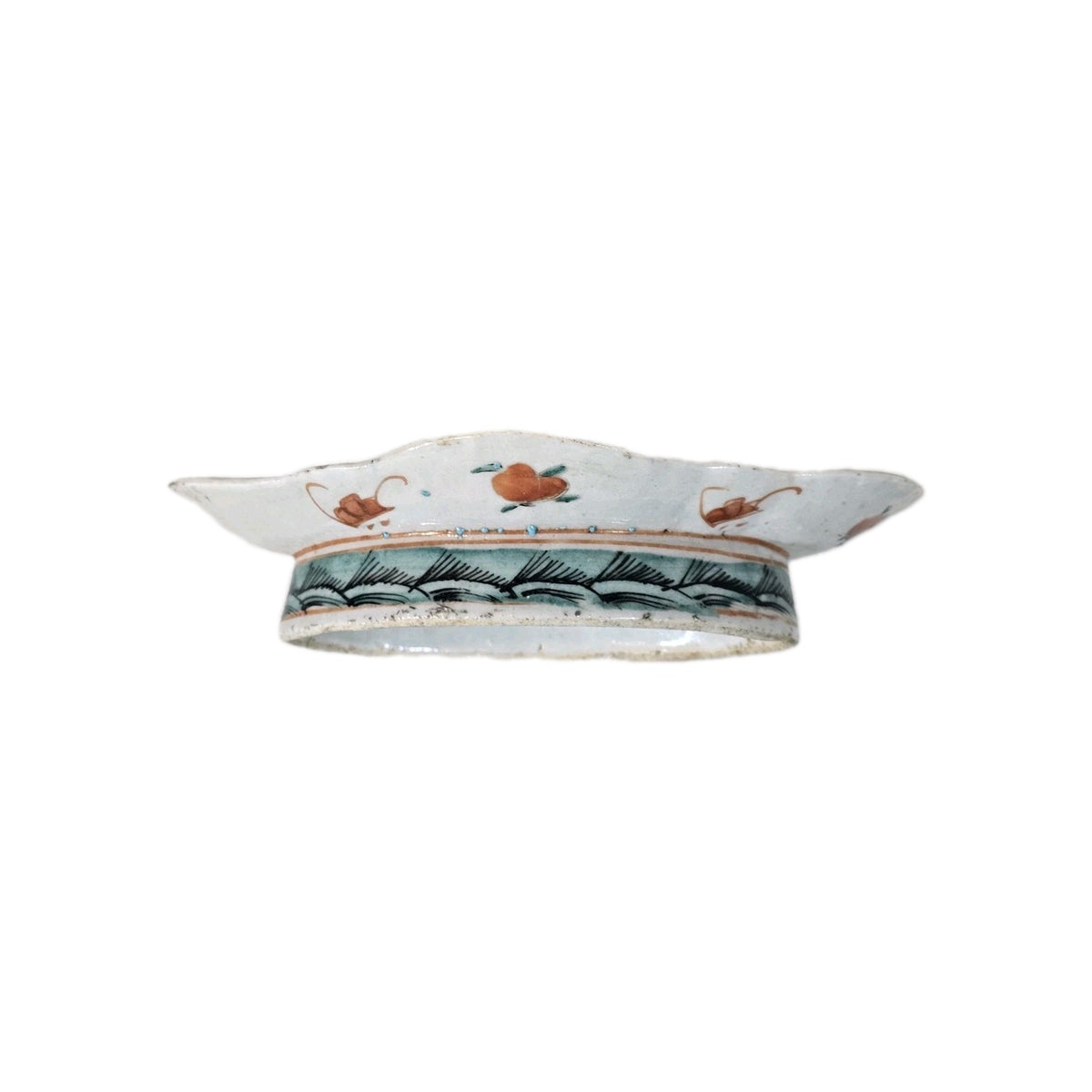 A 19thC Chinese Nyonya Porcelain Dish, Turquois Ground with Colourful Enamel