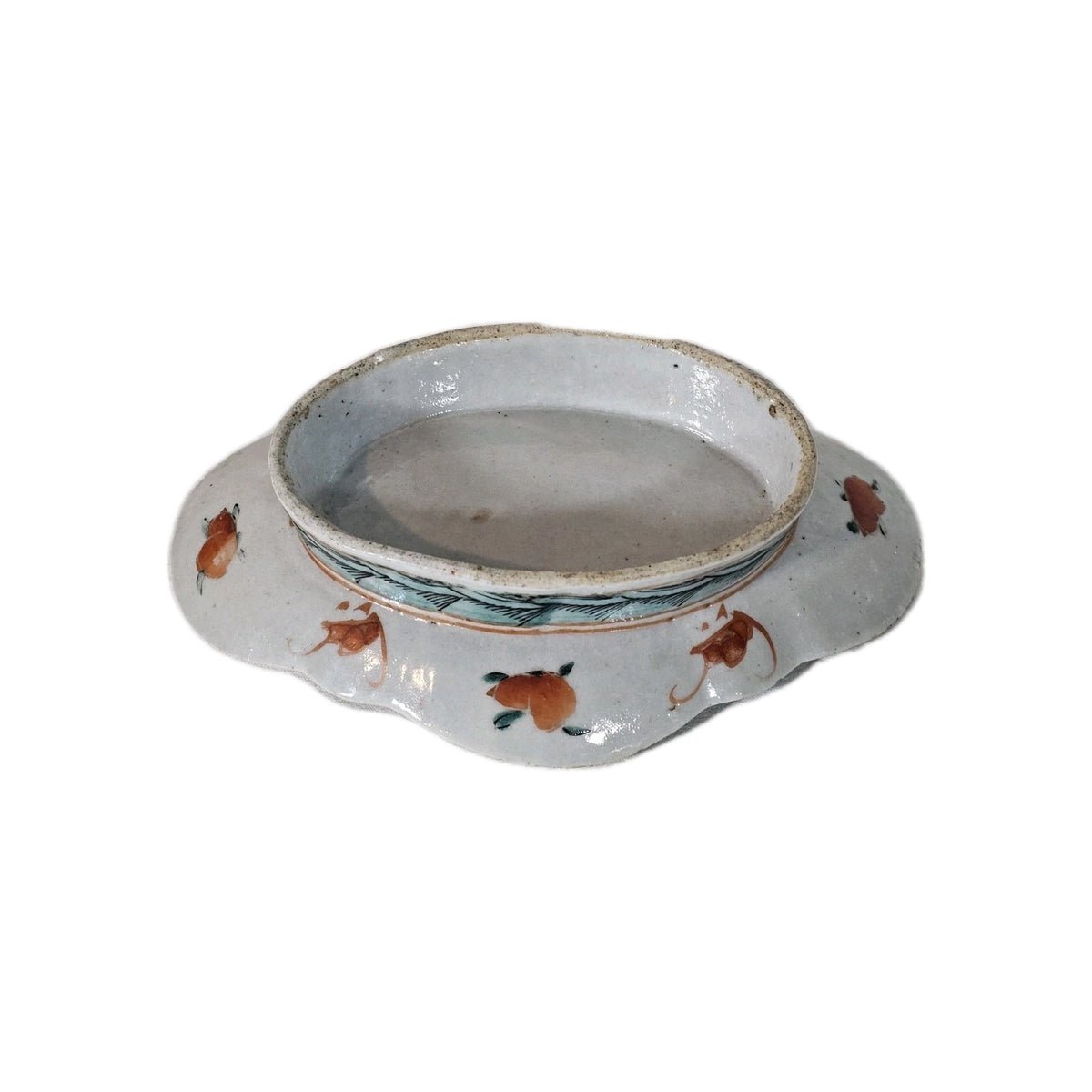 A 19thC Chinese Nyonya Porcelain Dish, Turquois Ground with Colourful Enamel