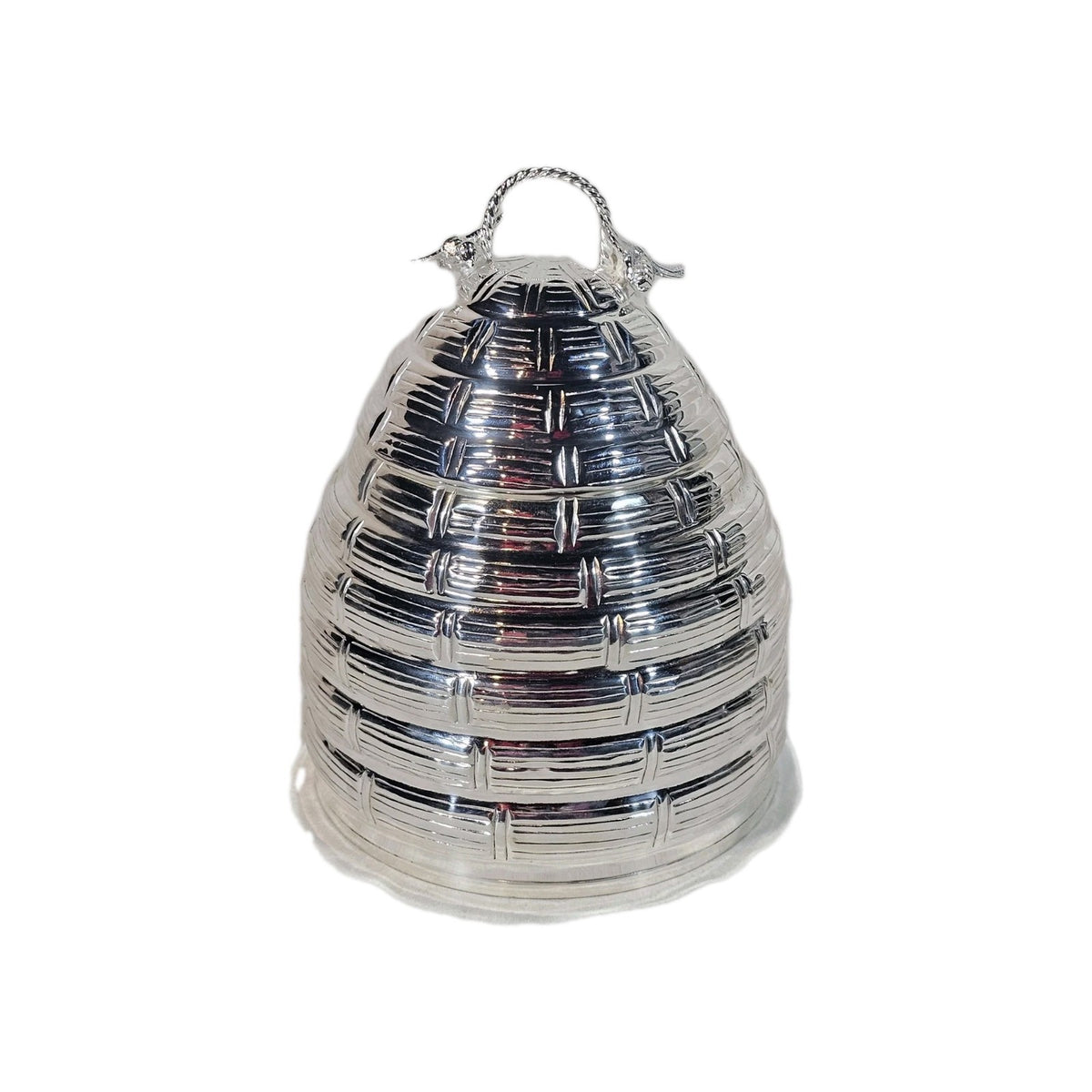 A Silver Plated Beehive Honey Pot & Spoon Moulded with Bee's on the Handle